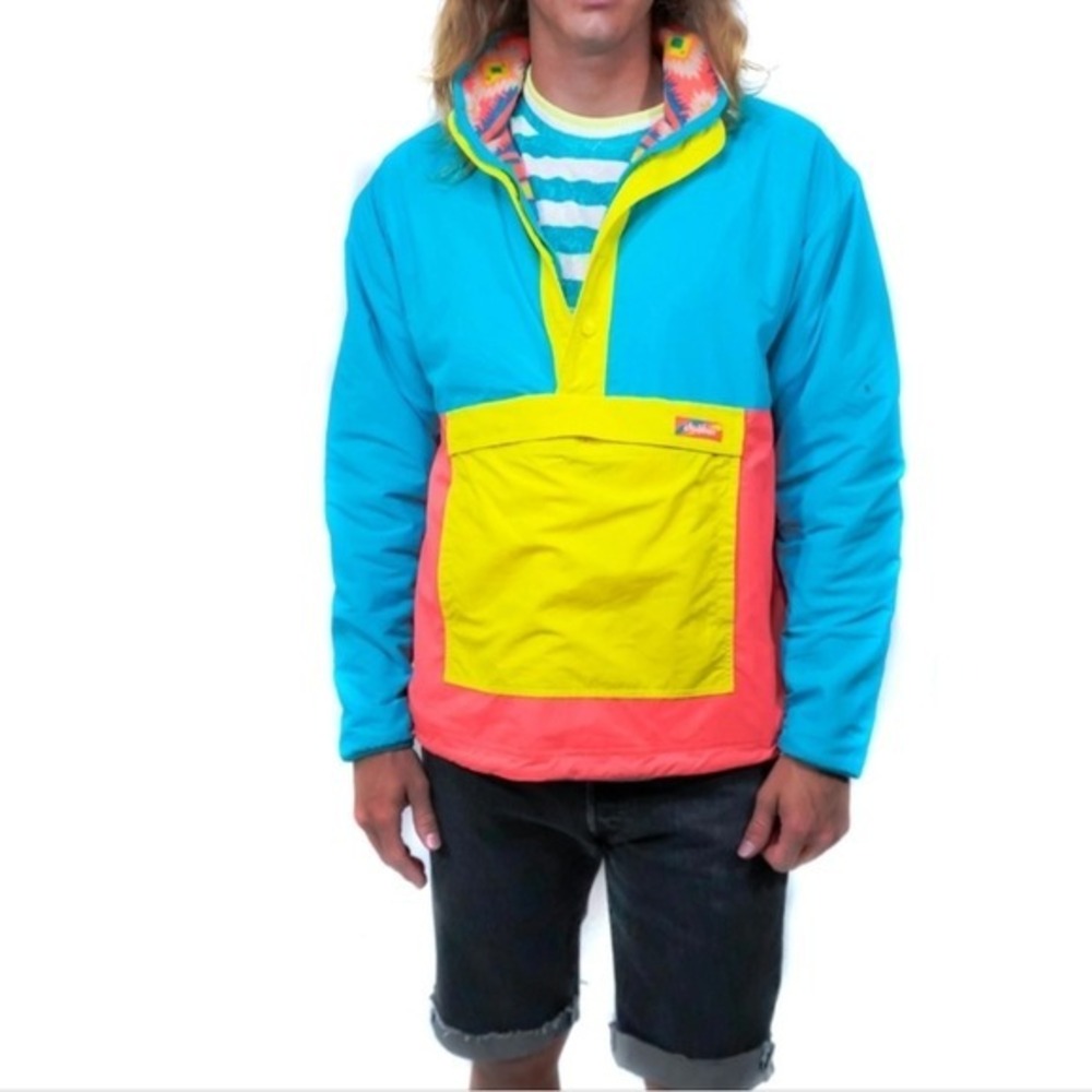 Chubbies Reversible Anorak Jacket Mens Medium Colorblock Aztec Fleece‎ Blue Pink